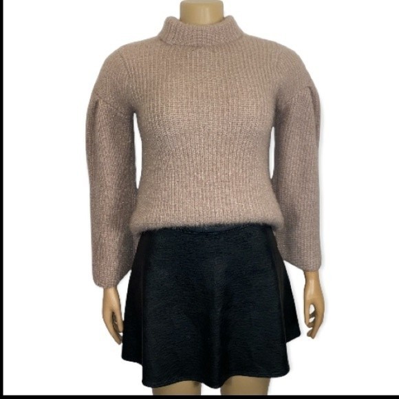 Romeo & Juliet Sweater ribbed Mock neck Puff shoulders beige size M - Picture 13 of 17